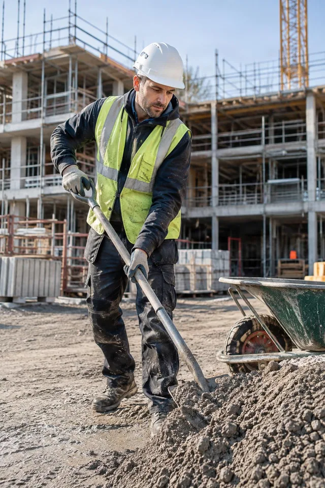 Construction Worker Shoveling Gravel