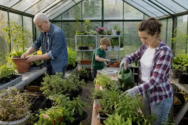Family Gardening in Greenhouse
