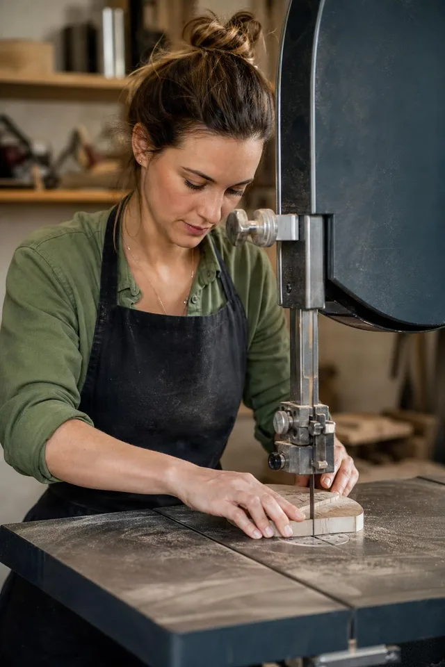 Woodworker Using Bandsaw Tool