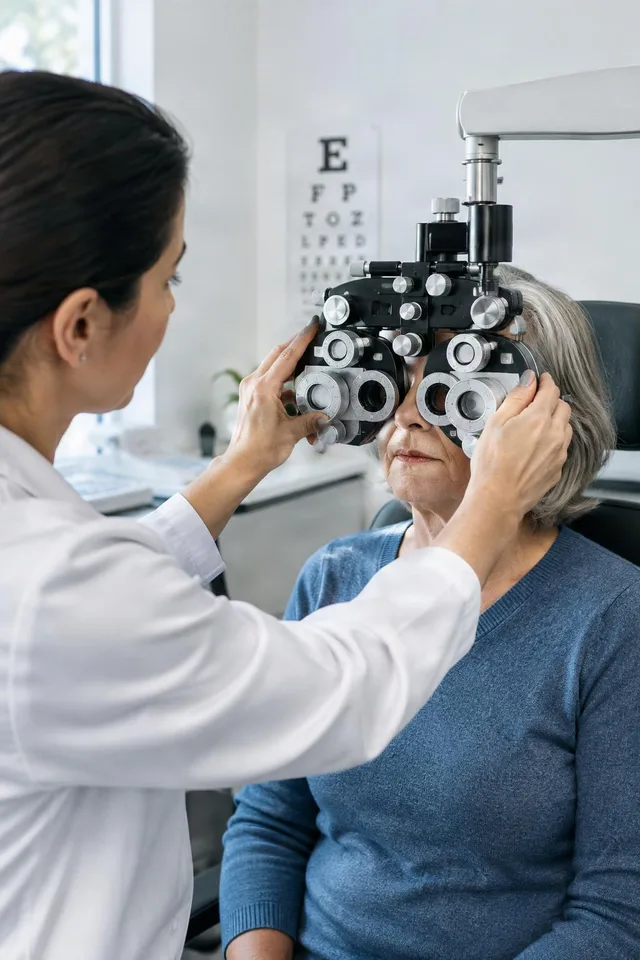 Optometrist Adjusting Phoropter Exam