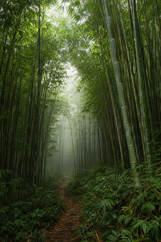 Misty Path Through Bamboo Grove