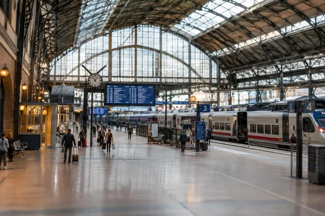 Modern Station Hall With Trains