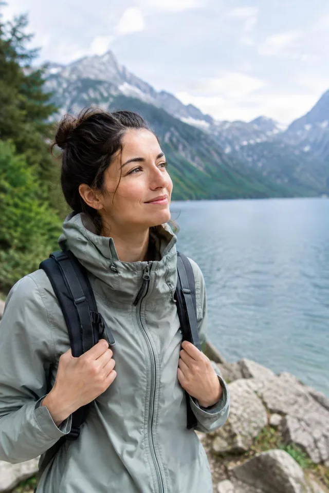 Solo Hiker by Mountain Lake