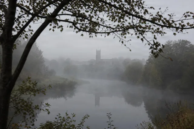 Foggy River Framing Church View