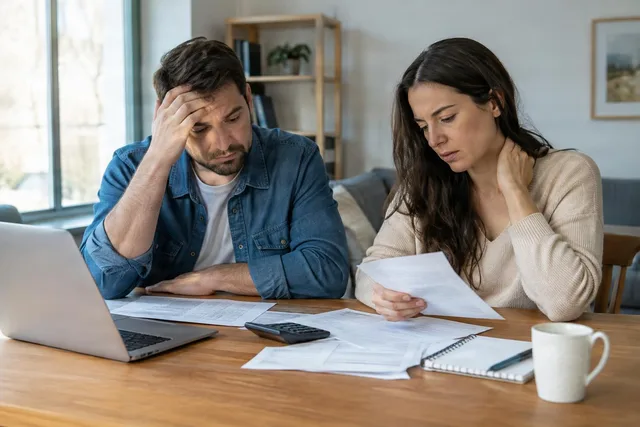 Couple Reviewing Bills at Home