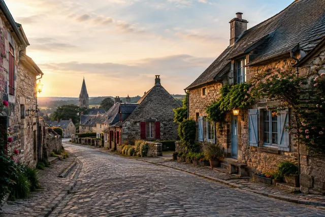 Sunset Cobblestone Village Street