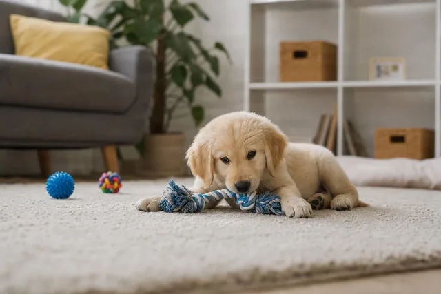 Puppy Chewing Rope Toy Indoors