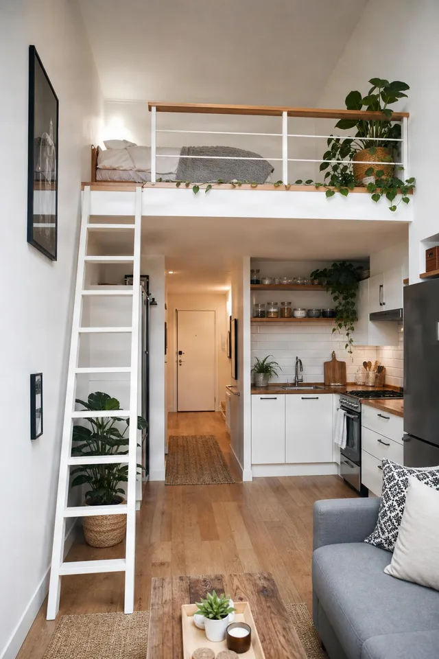 Loft Bed Small Apartment Kitchen
