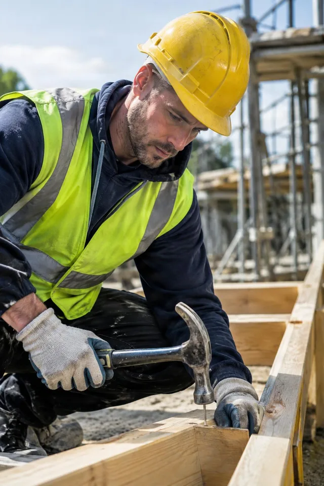 Construction Worker Hammering Nail