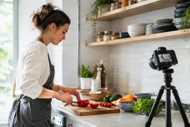 Cooking Vlogger Filming Prep Side View