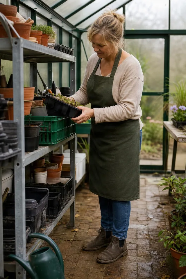 Organizing Seed Trays in Greenhouse