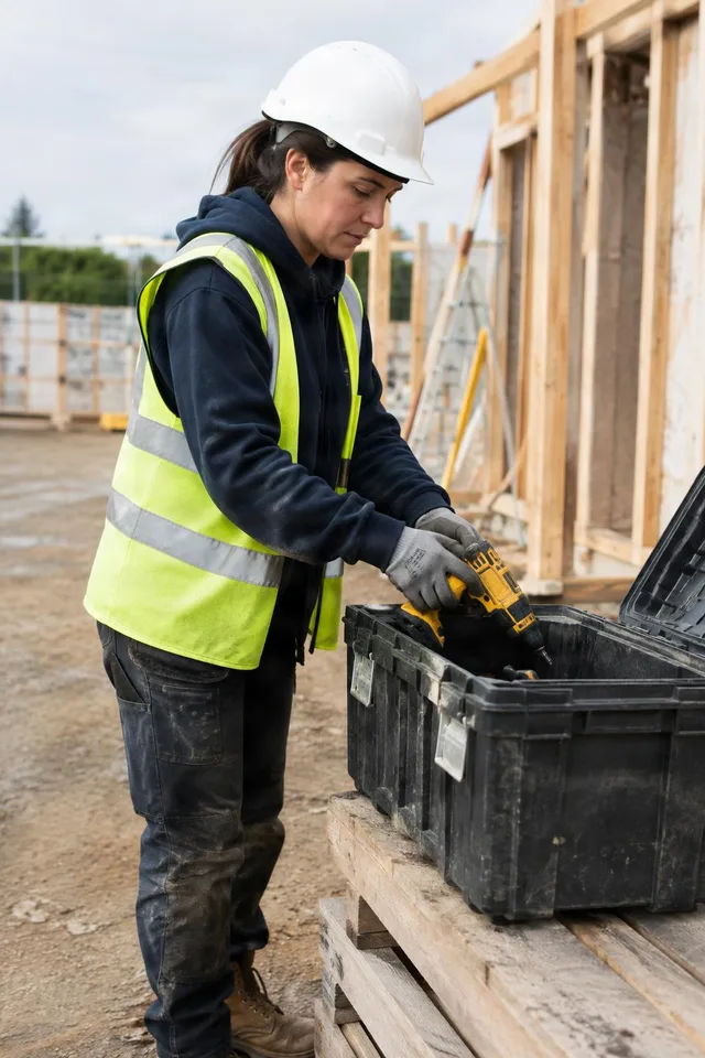 Construction Worker Packing Tools Away
