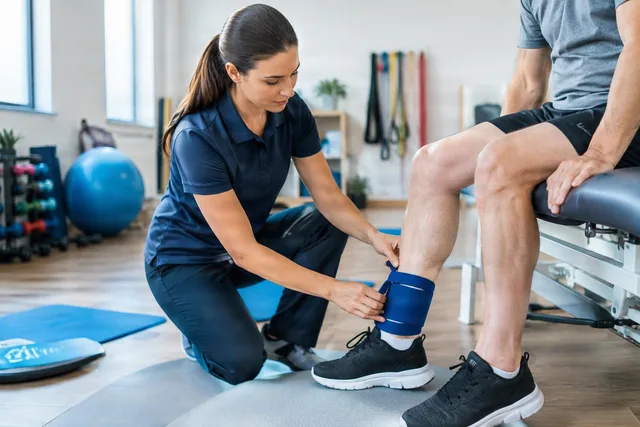 Physiotherapist Adjusting Ankle Weight