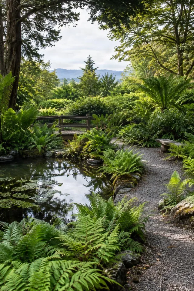 Fern Garden Path by Pond