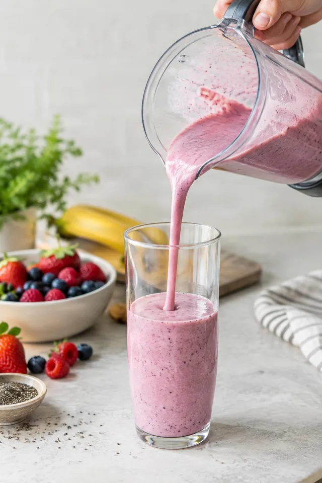 Pouring Berry Smoothie Into Glass