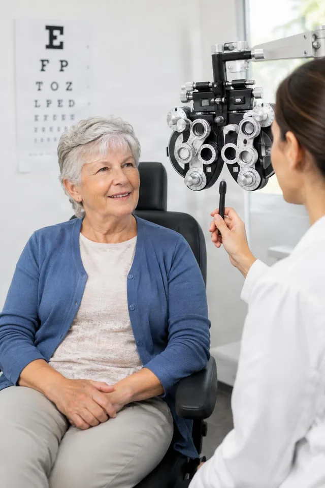 Senior Eye Exam With Phoropter