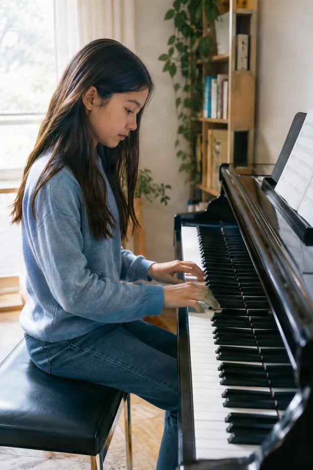 Student Practicing Piano at Home