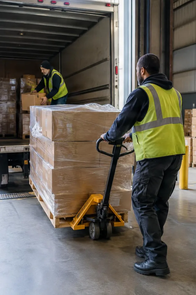 Warehouse Workers Loading Pallet