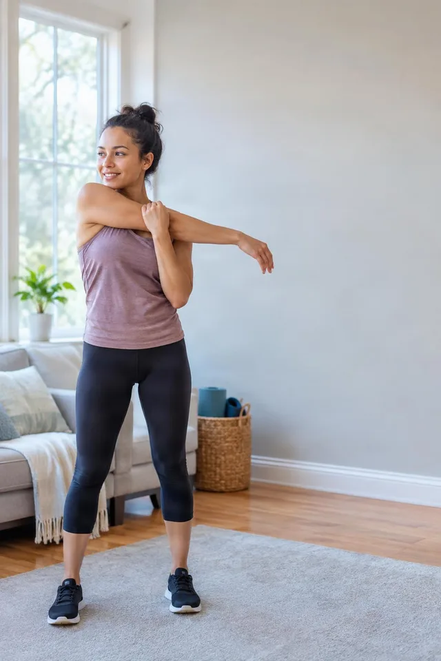 At-Home Shoulder Stretch With Copy Space