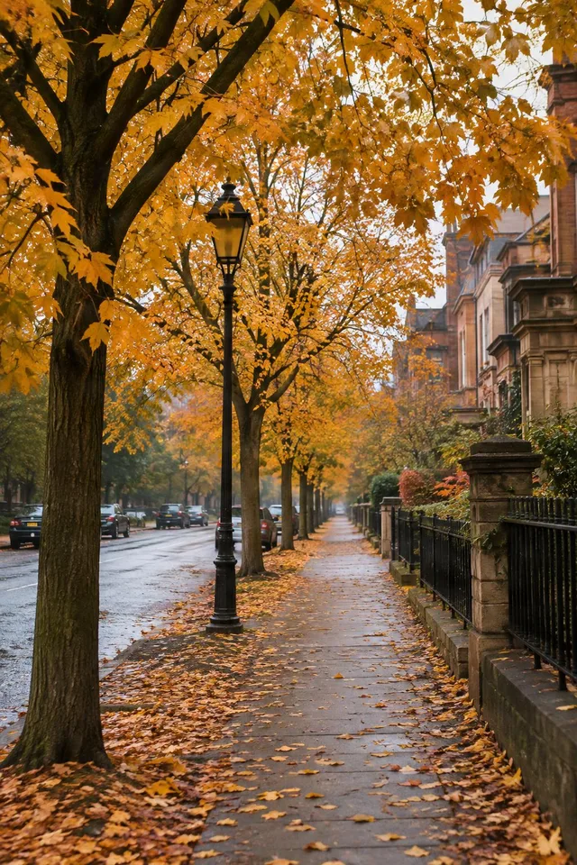 Autumn Street With Lamppost