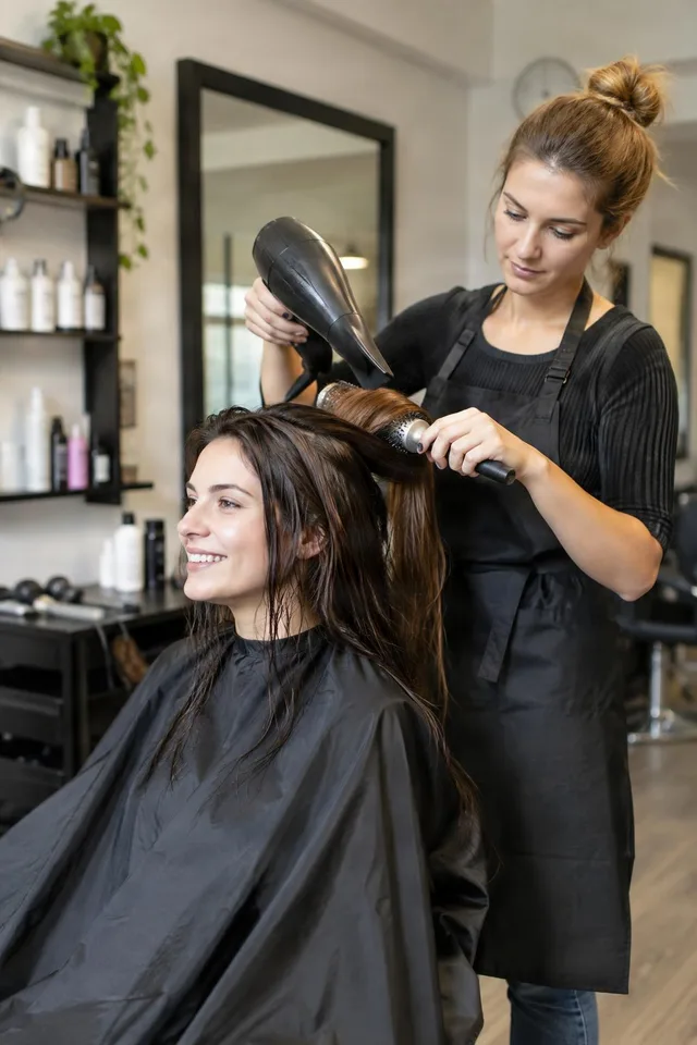 Stylist Blow-Drying Client Hair