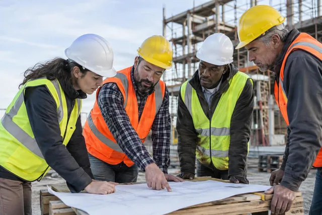 Construction Crew Reviewing Blueprints