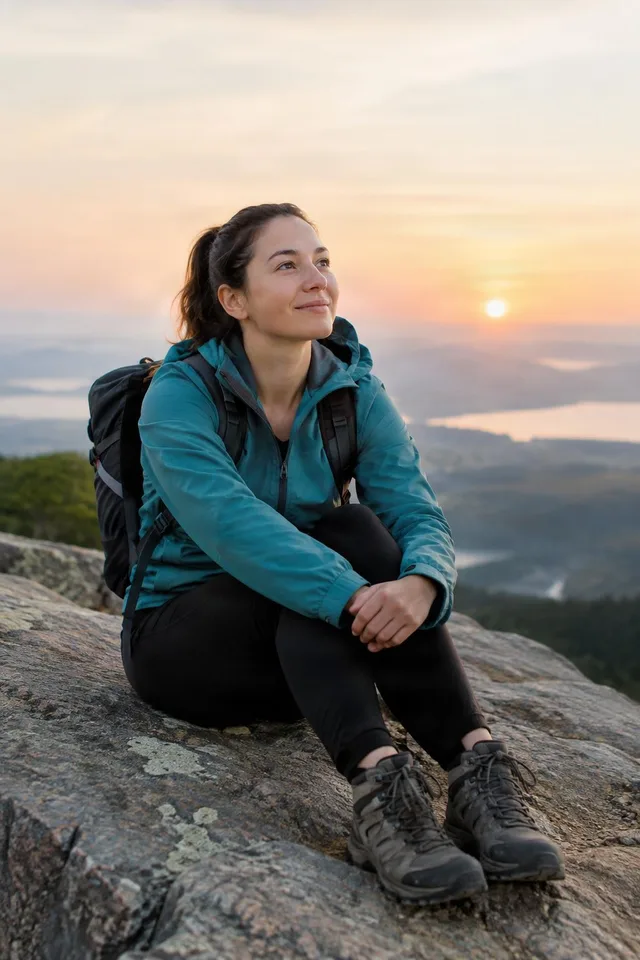 Hiker Pausing at Sunrise