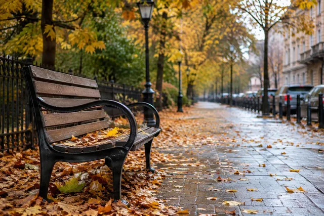 Autumn Park Bench Street Detail