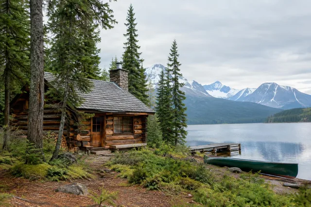 Lakeside Log Cabin in Mountains