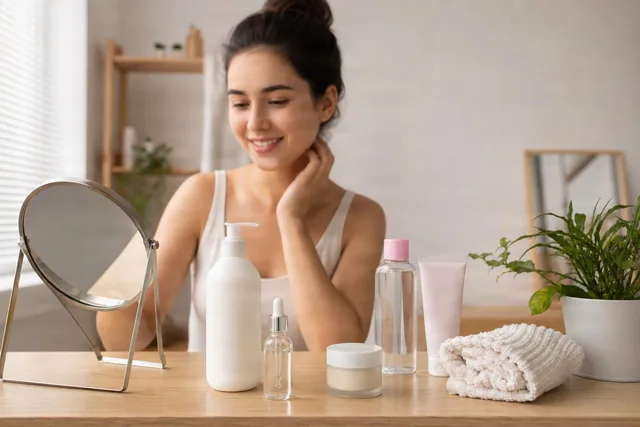 Skincare Products on Vanity Table