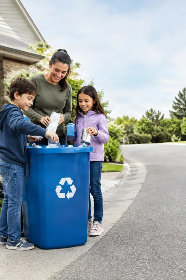 Family Sorting Recycling Curbside