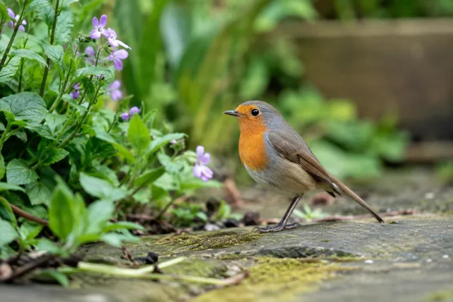 Robin Exploring Garden Path