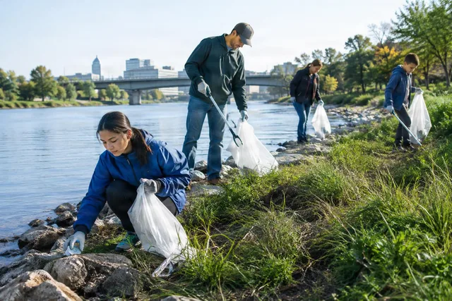 Volunteers Cleaning Riverbank Litter