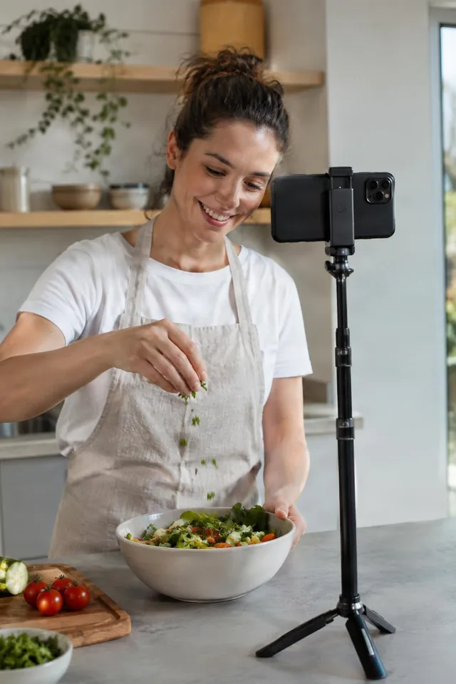 Cooking Creator Filming Salad