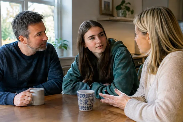 Family Conversation at Kitchen Table