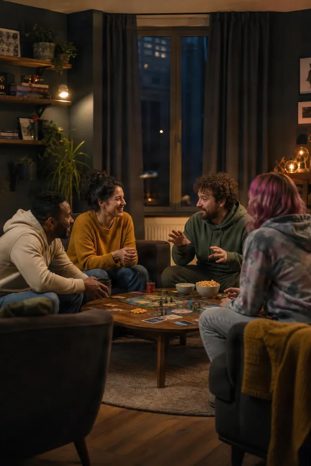 Friends Playing Board Game Night