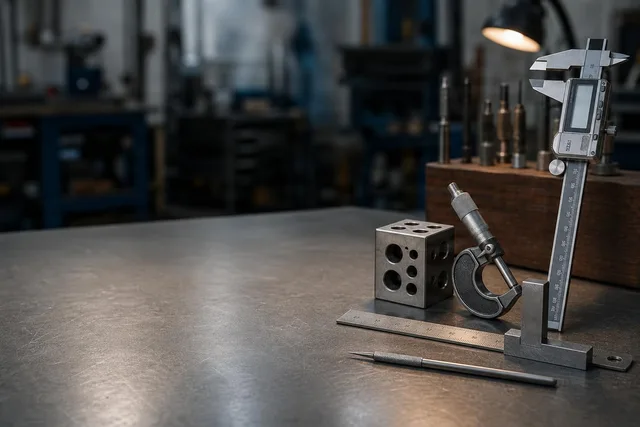 Precision Measuring Tools on Workbench