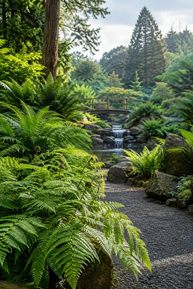 Fern Garden Path to Footbridge