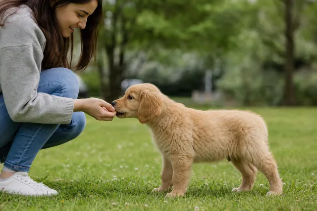 Treat Training Puppy Side Profile