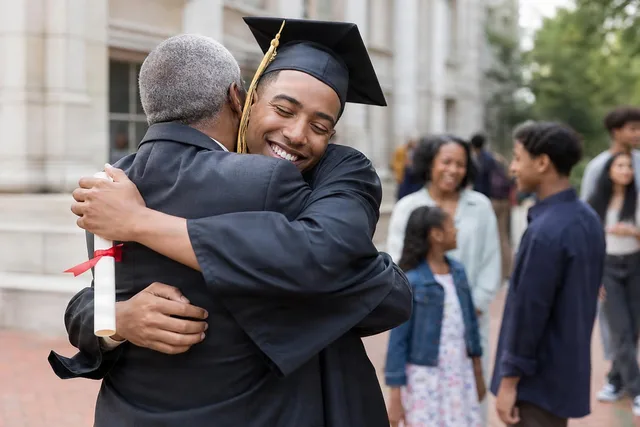 Graduate Hugging Family Outdoors