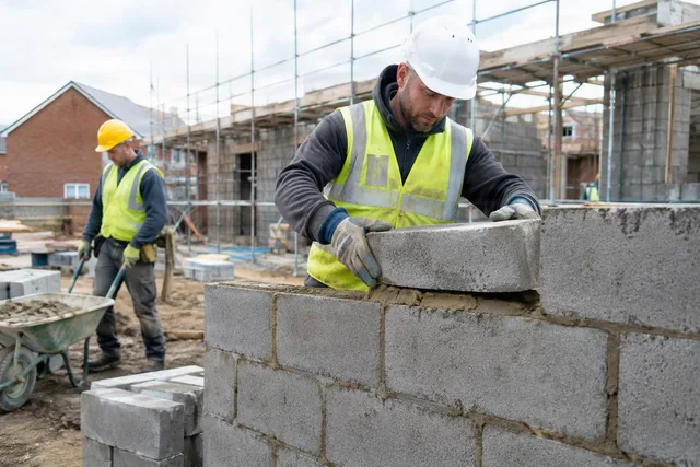 Mason Laying Concrete Blocks