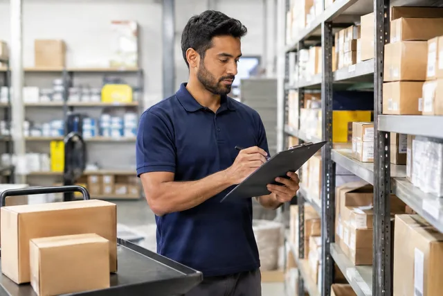 Warehouse Worker Checking Inventory