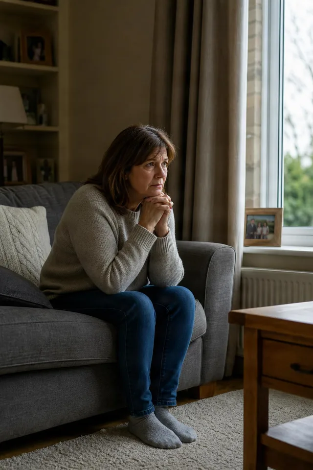 Anxious Woman Waiting at Window