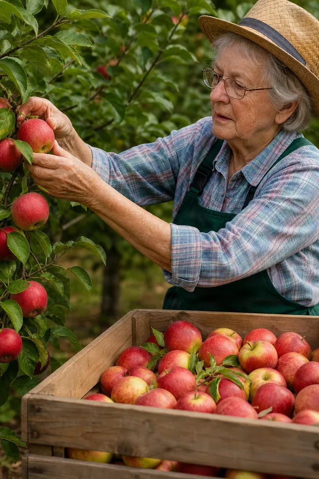 Senior Farmer Picking Apples