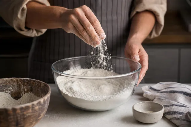 Sprinkling Flour Into Mixing Bowl