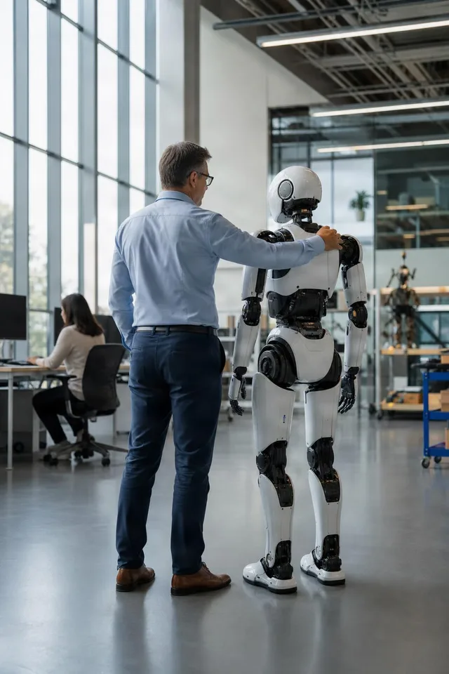 Engineer With Humanoid Robot