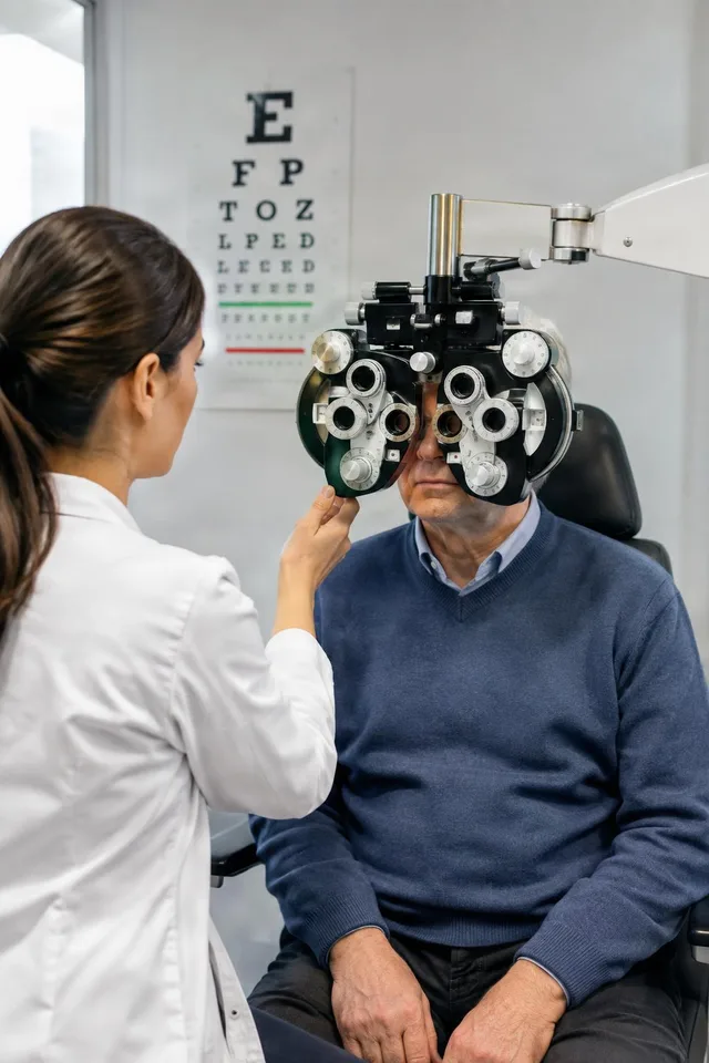 Optometrist Fitting Phoropter Exam