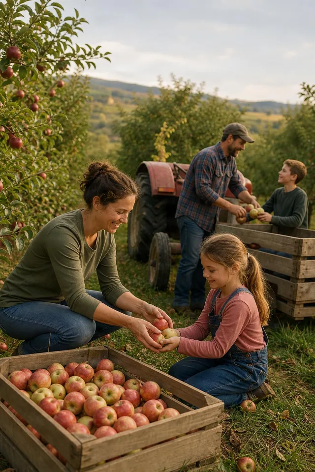Family Apple Harvest in Orchard