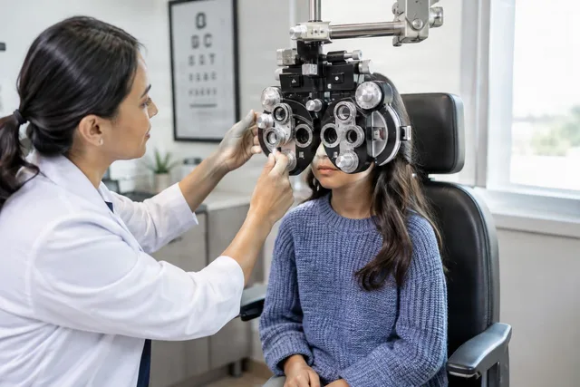 Optometrist Adjusting Phoropter Exam