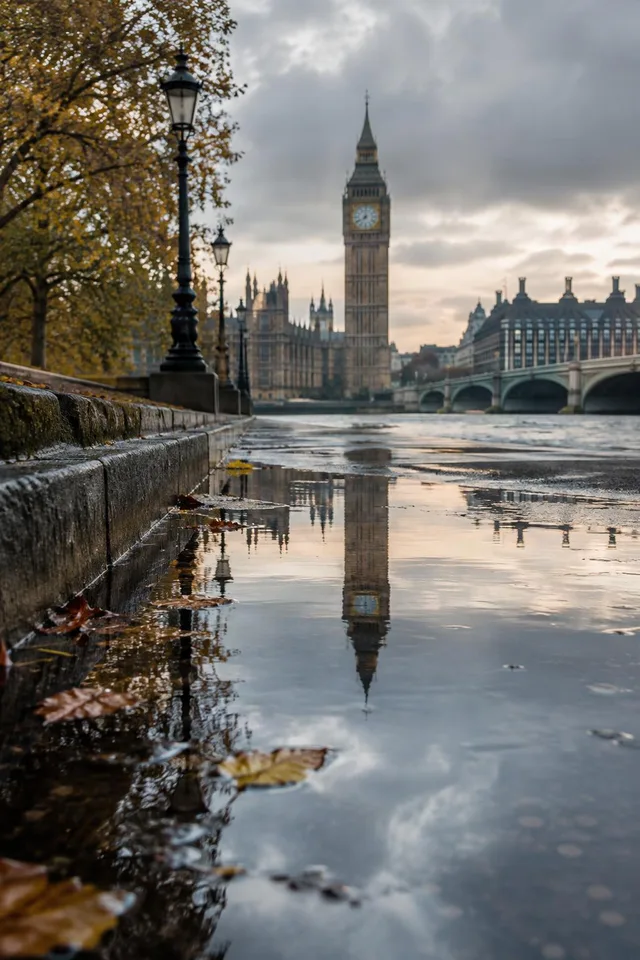 Big Ben Puddle Reflection